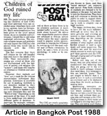 Article in Bangkok Post 1988 - Children of God Ruined My Life. 